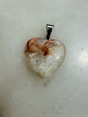 Hand Crafted Heart Agate Pendant in Cream and Brown-Red Accents